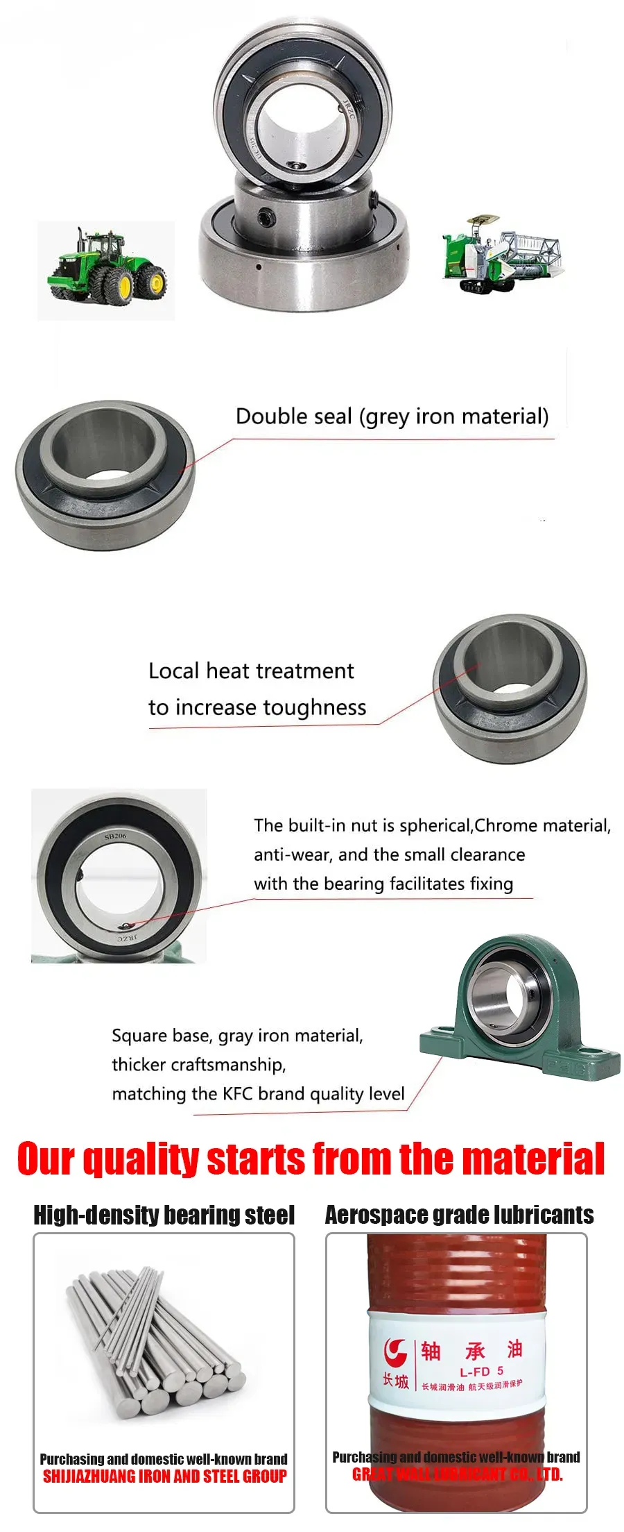 UCP206 211 212 312 Bearing Steel NTN NSK Koyo Pillow Blo - product detail 2